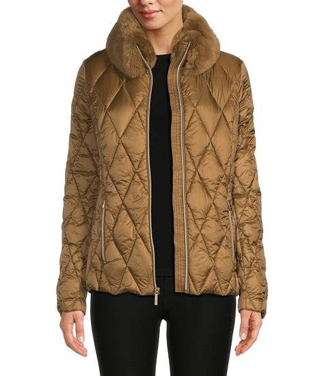 marshalls michael kors coat blue long faux fur collar down|Michael Kors Coats & Jackets for Women .